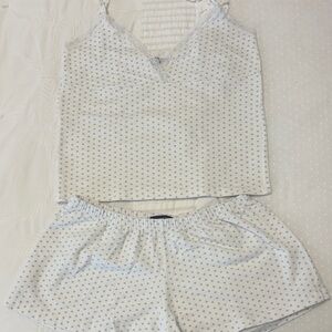 Brandy Melville White and Blue Heart Pajama Set